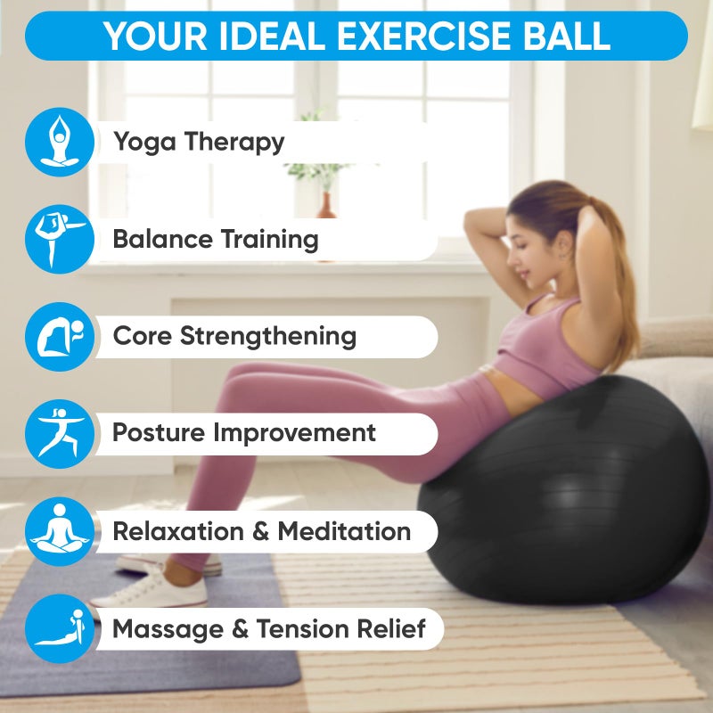 APEXUP Yoga Ball Exercise Ball, Anti Slip Stability Ball Chair, Heavy Duty Large Gym Ball for Fitness, Balance, Core Workout and Physical Therapy (L (23"~26") 65cm, Black) - Image 5