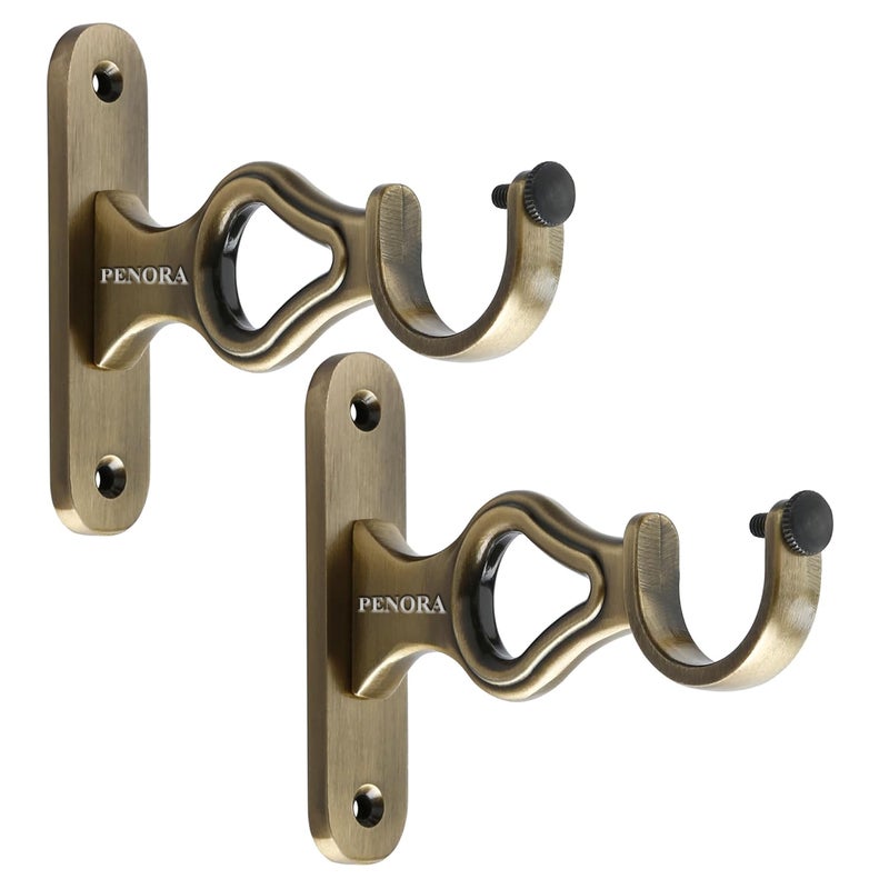 Penora Decorative Curtain Rod Holder Brackets Parda Holders with Support 1 Inch Rod Pocket Finials Door and Window Fittings for Home Decor Brass Antique Pack of 6 - Image 5