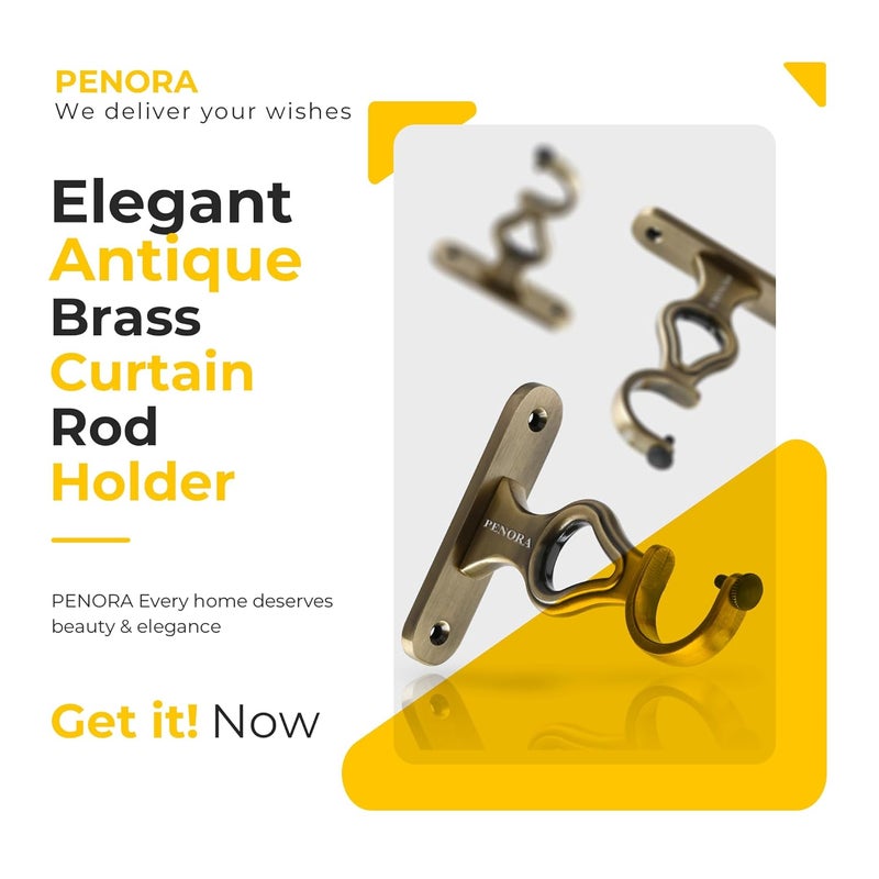 Penora Decorative Curtain Rod Holder Brackets Parda Holders with Support 1 Inch Rod Pocket Finials Door and Window Fittings for Home Decor Brass Antique Pack of 6 - Image 4