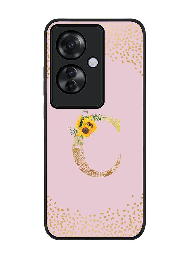 Stylizedd Rugged Black edge case for Oppo Reno11 F / Oppo F25 Pro 5G, Slim fit Soft Cover - Custom Monogram Initial Letter Floral Pattern Alphabet - C (Pink) - Image 1