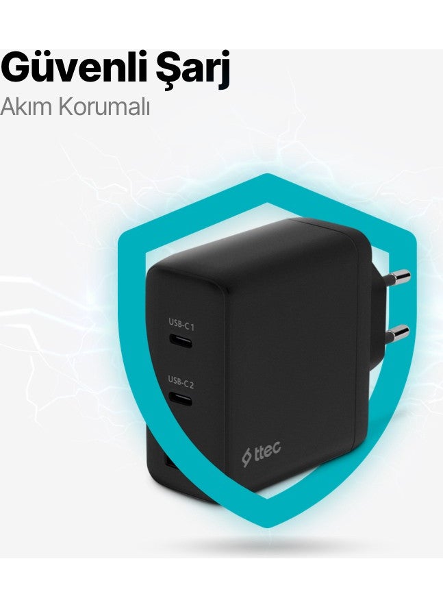TTec - Smartcharger Trio Gan 120W Pd Travel Fast Charger 2 Usb-C+Usb-A - Image 1