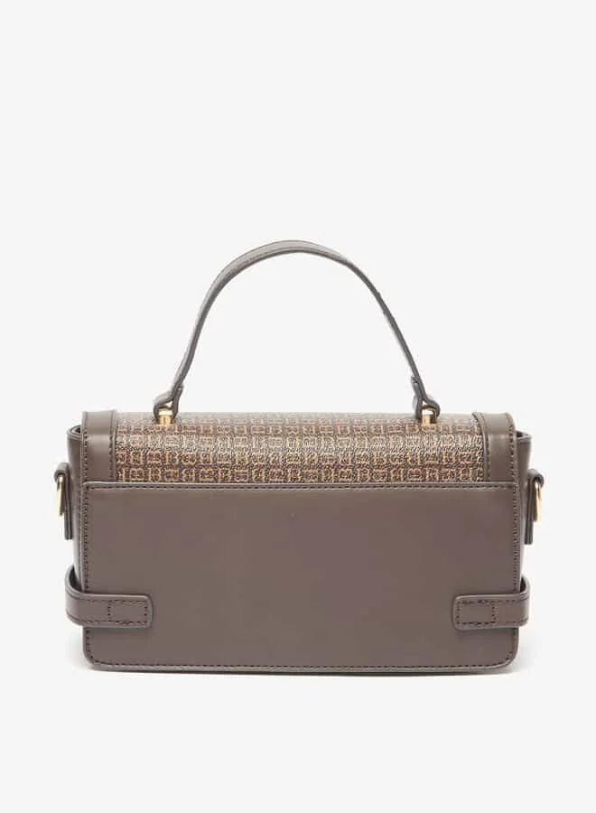 Flora Bella By Shoexpress Women Monogram Print Satchel Bag with Button Closure