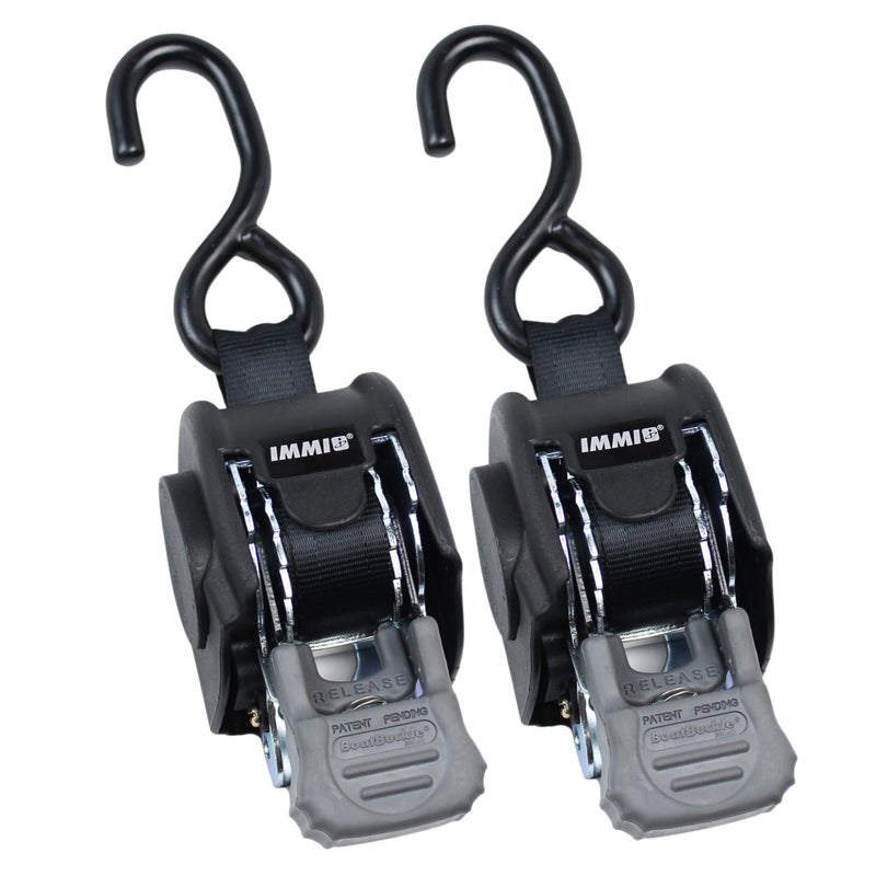 BoatBuckle Mini G3 Retractable Ratchet Straps 1 x 72Inch 1400lbs Break Strength 2Pack BoltOn Boat Transom Tie Down Straps to Trailer Fresh Water