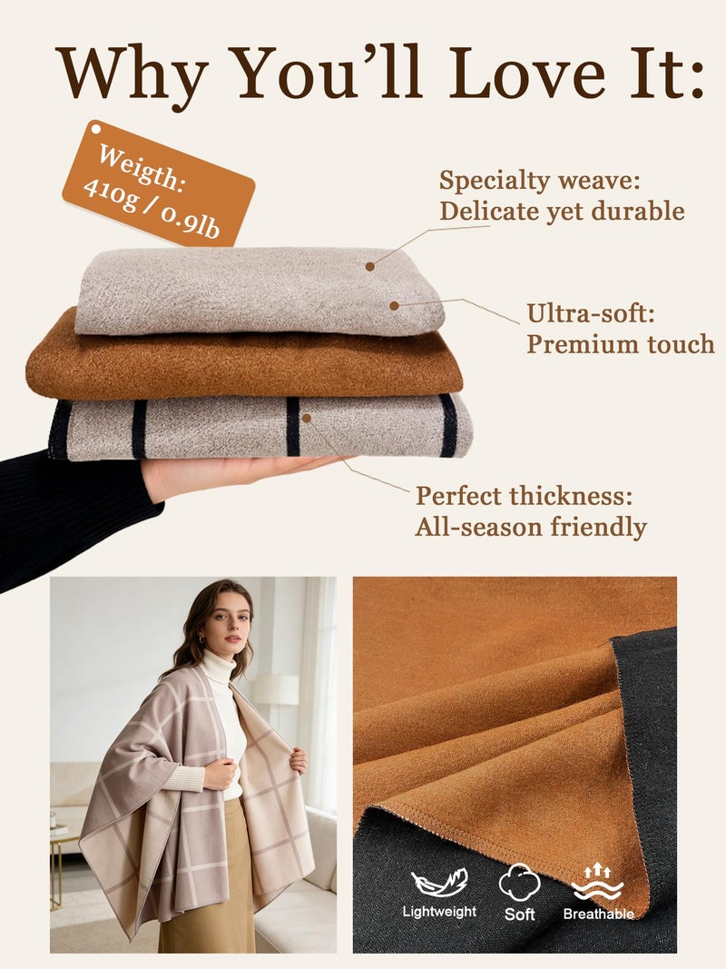 Moss Rose Women's Shawl Wrap Poncho Ruana Cape Open Front Sweater Cardigan for Spring Fall Kimono Winter Holiday - Image 4