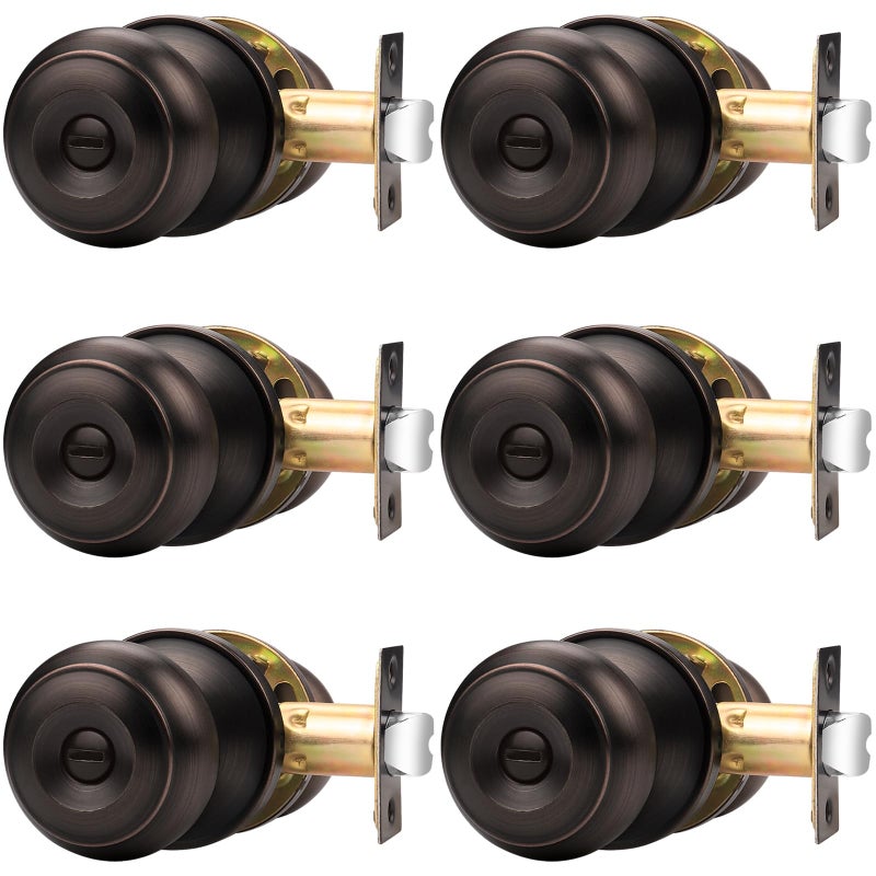 Probrico Oil Rubbed Brozne Door Knobs Privacy Door Locks with Round Ball Interior Door Knobs for Bedroom Bathroom 6 Pack