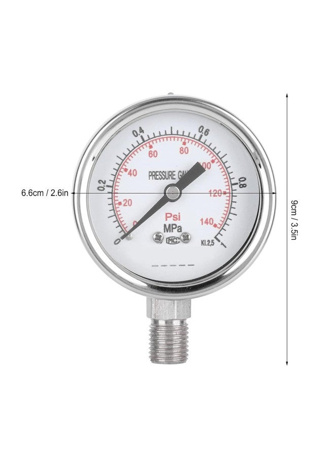klarako Pressure Gauge 0?1.0MPa 0140Psi Stainless Steel Pressure Gauge Corrosion?Resistant Industrial High Accuracy Radial Vacuum Gauge