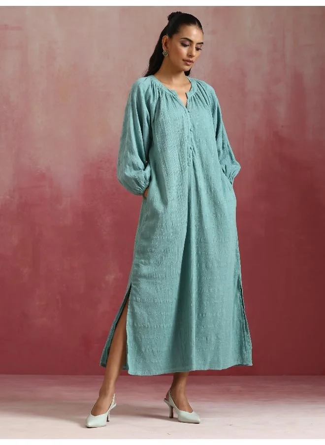 ترو برونز trueBrowns Aqua Blue Cotton Dobby Dress