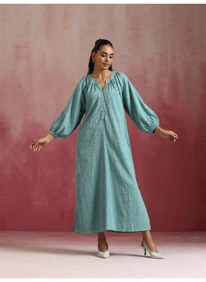 ترو برونز trueBrowns Aqua Blue Cotton Dobby Dress