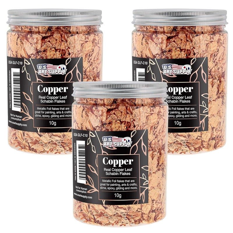 US Art Supply Metallic Foil Schabin Gilding Genuine Copper Leaf Flakes in a 10 Gram Bottle Pack of 3 Gild Picture Frames Paintings Furniture Decorate Epoxy Resin Nails Jewelry Slime - Image 1
