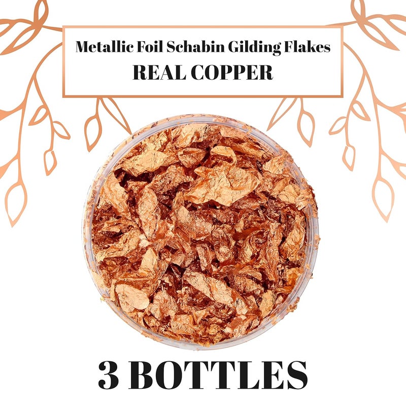 US Art Supply Metallic Foil Schabin Gilding Genuine Copper Leaf Flakes in a 10 Gram Bottle Pack of 3 Gild Picture Frames Paintings Furniture Decorate Epoxy Resin Nails Jewelry Slime - Image 2