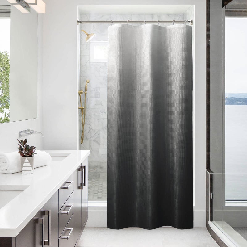 BBiggood Black Ombre Narrow Shower Curtain Set  36 x 72 Small Stall Shower Curtain  36 Inch Waffle Weave Fabric Shower Curtain Set with Hook  Water Repellent