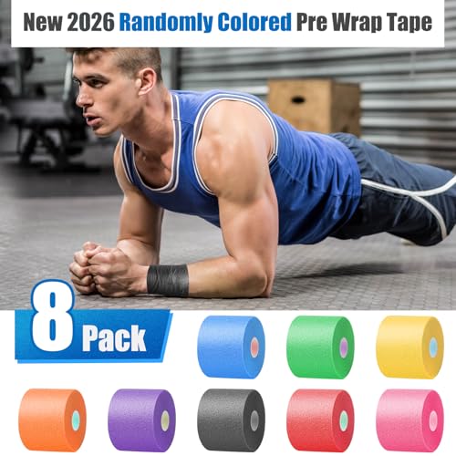 Aiythouy New 2026 8Pack Randomly Colored Pre Wrap Tape Premium Prewrap Athletic Tape for Hair Soccer Sports PreWrap Foam Underwrap Headbands - Image 3