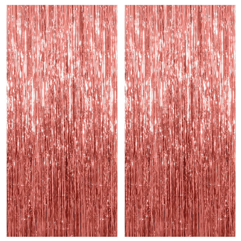 K.E.J. 2 Pack Rose Gold Backdrop Birthday Decorations Foil Curtain Bachelorette Party Decor Rose Gold Decor Party Streamers Groovy Birthday Decorations Backdrop - Image 1