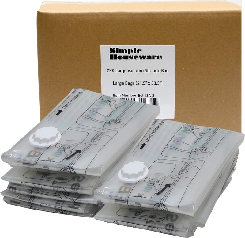 Simple Houseware Large Size Vacuum Storage Bags to Space Saver for Towel, Blanket, Clothes (21.5" x 33.5") - 7 Pack - Image 1