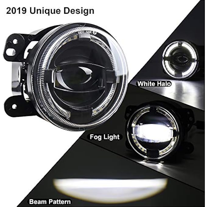 Unity 4Inch Led Fog Lights 20W Fog Lamps With White Halo Drl Front Bumper Driving Fog Lights Compatible With Jeep Wrangler Jk Dodge Chrysler - Image 4