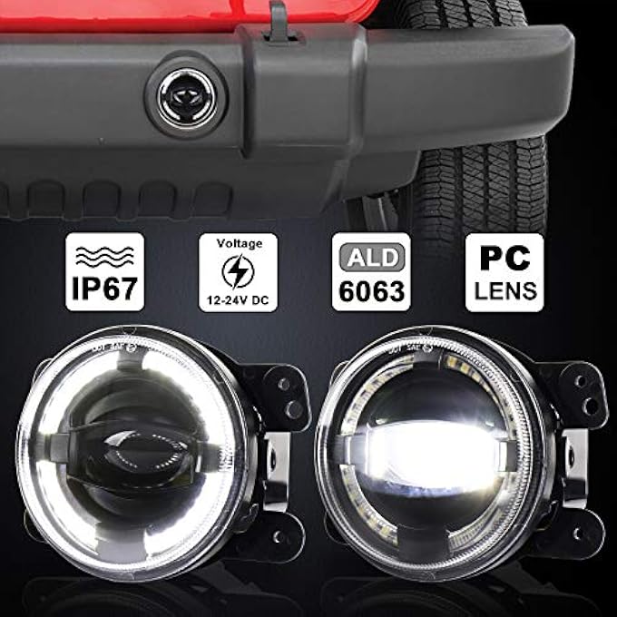 Unity 4Inch Led Fog Lights 20W Fog Lamps With White Halo Drl Front Bumper Driving Fog Lights Compatible With Jeep Wrangler Jk Dodge Chrysler - Image 3