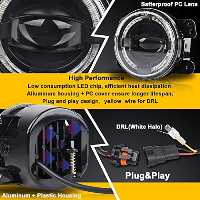 Unity 4Inch Led Fog Lights 20W Fog Lamps With White Halo Drl Front Bumper Driving Fog Lights Compatible With Jeep Wrangler Jk Dodge Chrysler - Image 2