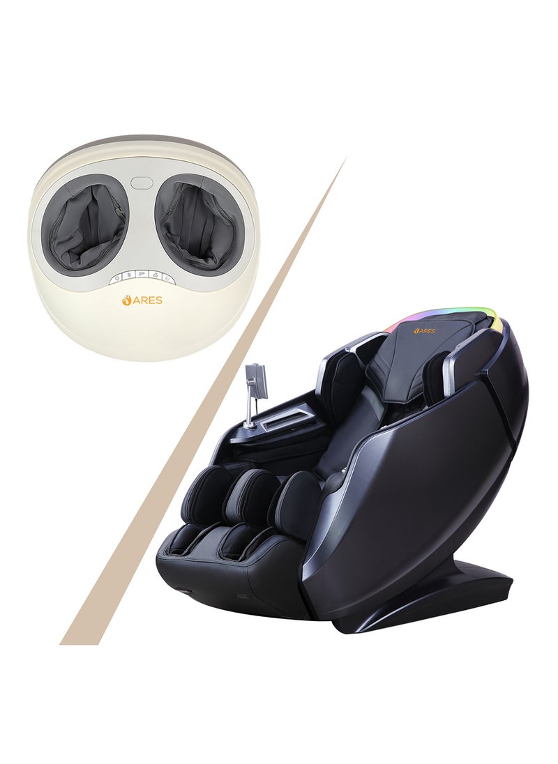 ARES iHealth + iCozy Back Massager 4D+SL Massage Mechanism 20 Programs Leg Auto Strech Heating Therapy Bluetooth Speakers Wireless Charger (Beige/Blue)  - Image 1