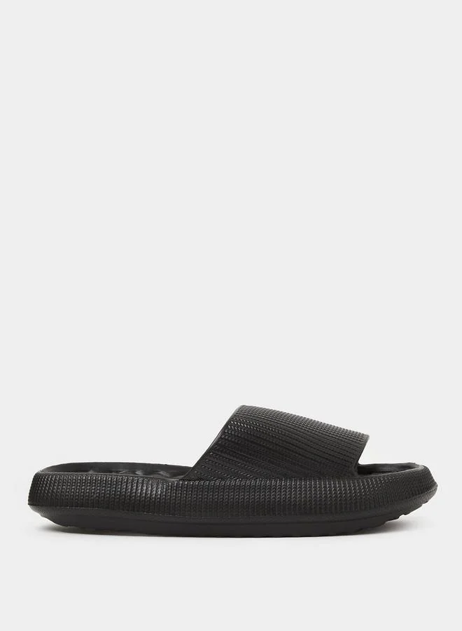 Take Two Black Textured Comfort Slides