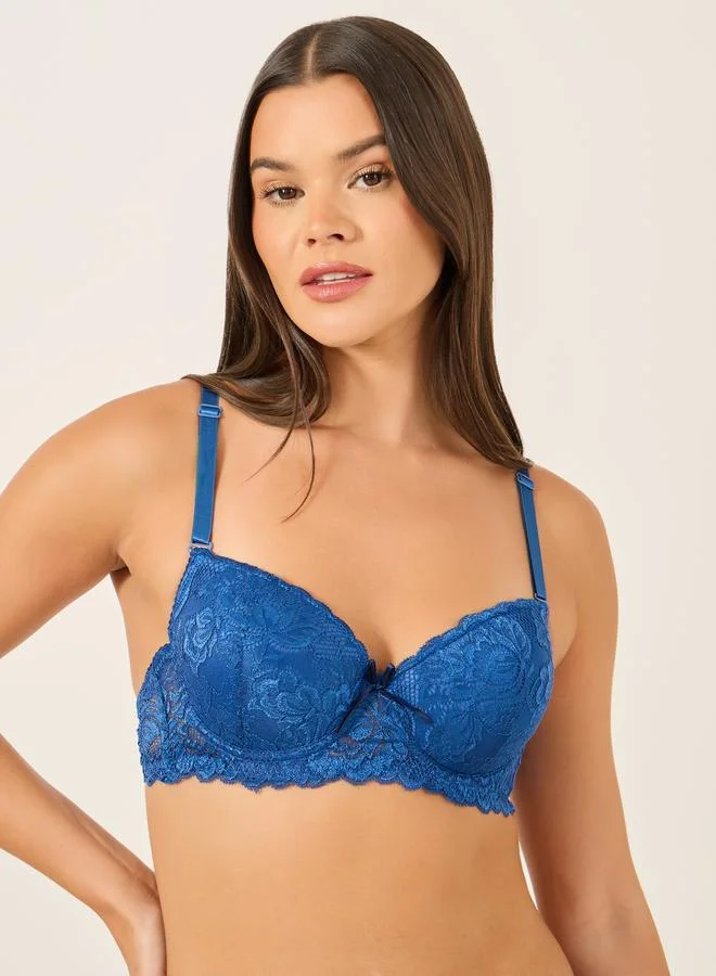 Take Two Take Two Solid Lace Padded Wired Bra and Bikini Briefs Set
