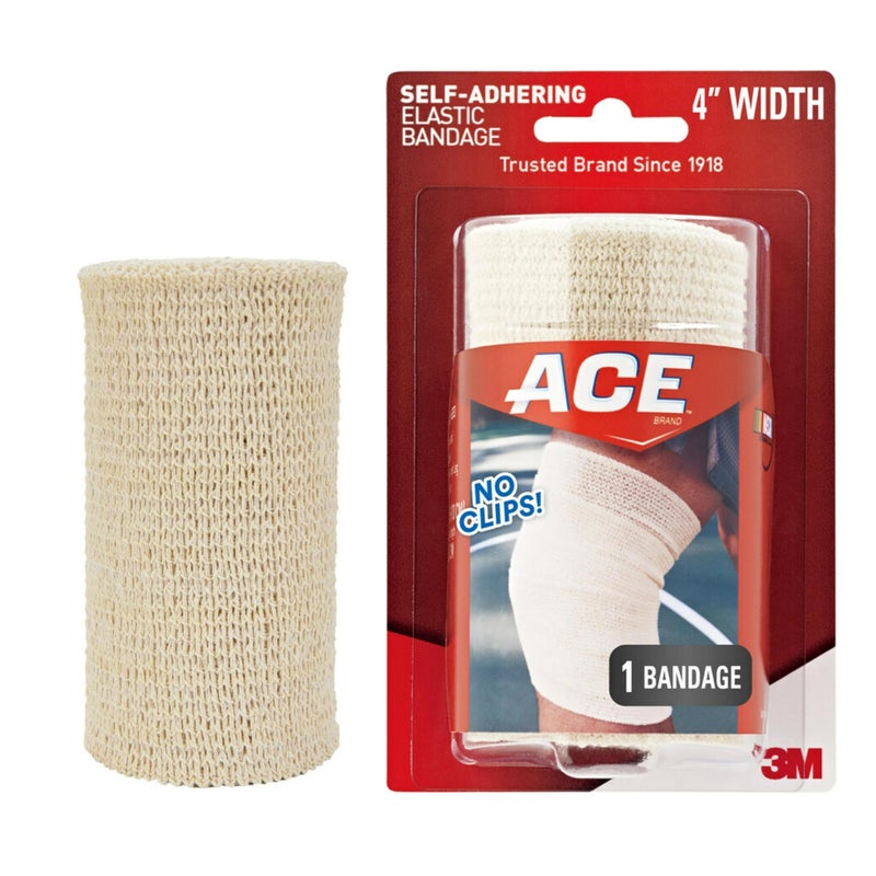ACE 4 Inch Self-Adhering Elastic Bandage, No Clips, Beige, Great For Leg, Shoulder And More, 1 Count - Image 1