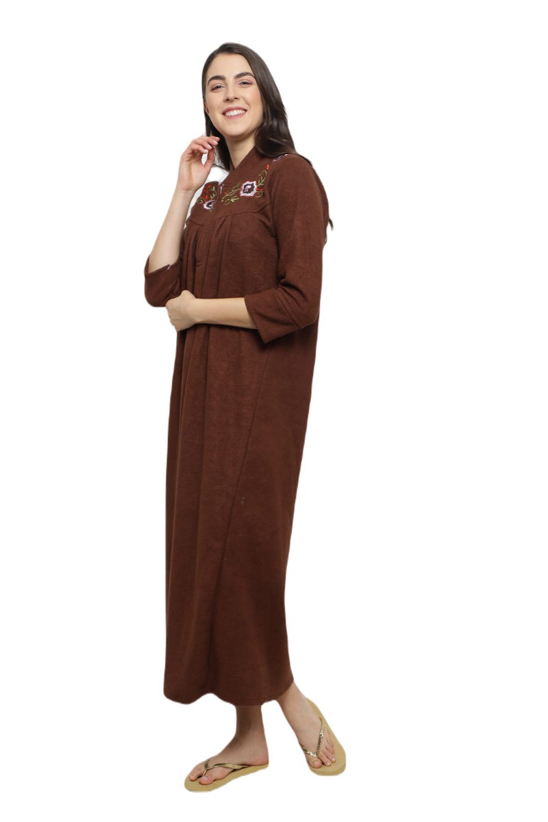 CIERGE Women's Fleece Solid Maxi Length Nighty (CIERGE VELVET_Brown_Free Size) - Image 3