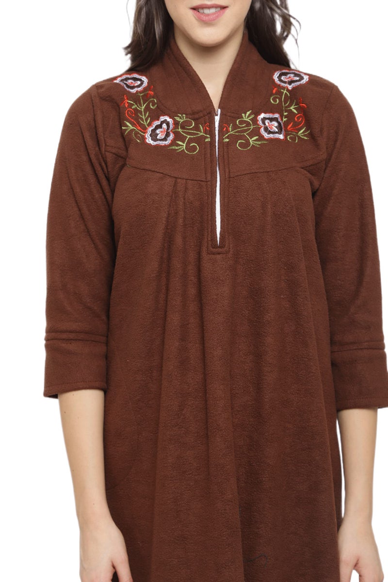 CIERGE Women's Fleece Solid Maxi Length Nighty (CIERGE VELVET_Brown_Free Size) - Image 5