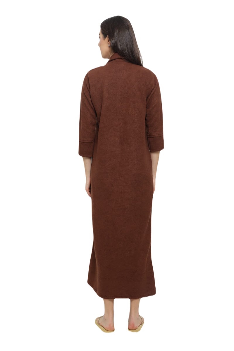 CIERGE Women's Fleece Solid Maxi Length Nighty (CIERGE VELVET_Brown_Free Size) - Image 4
