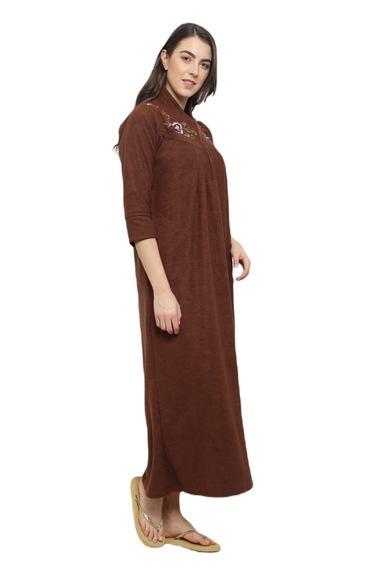 CIERGE Women's Fleece Solid Maxi Length Nighty (CIERGE VELVET_Brown_Free Size) - Image 2