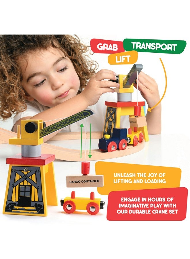 Play22 Wooden Train Set Toddler Toys - 38 Pcs Wood Train Track Set for Toddlers 3-4 Years with Crane, Bridge & Accessories - Compatible with All Major Brands - Image 4