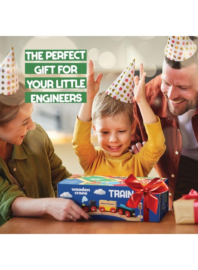 Play22 Wooden Train Set Toddler Toys - 38 Pcs Wood Train Track Set for Toddlers 3-4 Years with Crane, Bridge & Accessories - Compatible with All Major Brands - Image 5