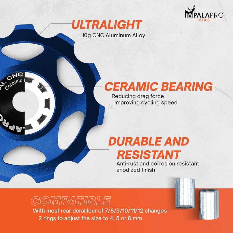 IMPALAPRO Bike Set of 2 Ceramic Jockey Wheels 11t - Derailleur Pulley - Shimano Jockey Wheels 11 Speed - Sram Pulley - Image 3