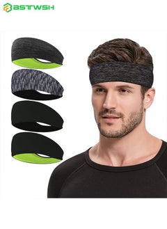 4 Pack Sweatbands Sports Headband for Men & Women, Moisture Wicking Hairband Athletic Towel Headbands Cotton Head Sweat Bands for Athletic Exercise Gym, Basketball, Football, Running, Cycling, Yoga