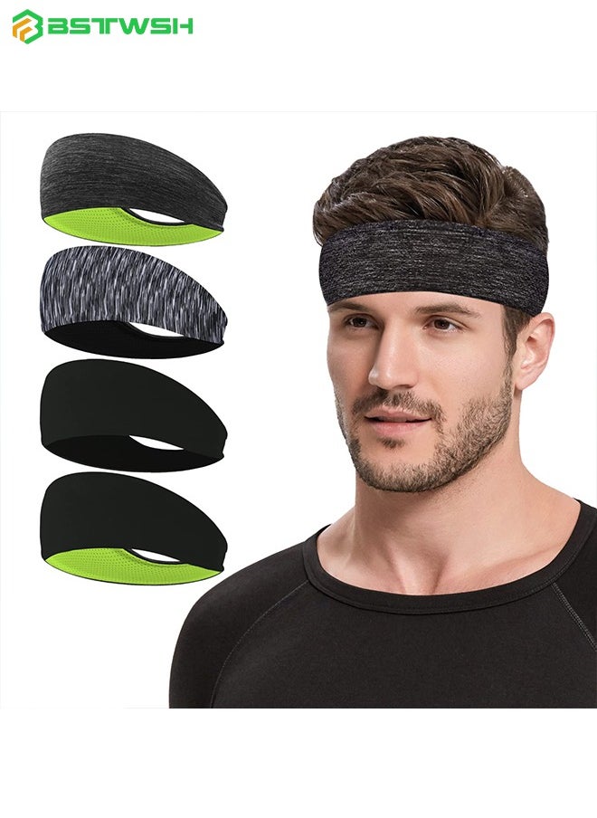 BSTWSH - 4 Pack Sweatbands Sports Headband for Men & Women, Moisture Wicking Hairband Athletic Towel Headbands Cotton Head Sweat Bands for Athletic Exercise Gym, Basketball, Football, Running, Cycling, Yoga - Image 1