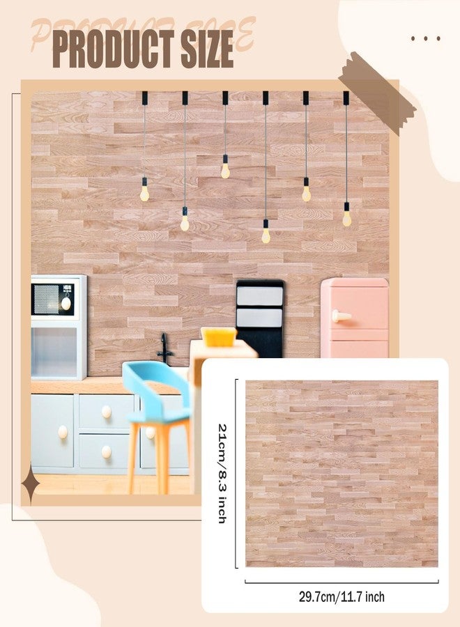 FOBSME 12 Sheets Miniature Dollhouse Wallpaper and Flooring Mini Dollhouse Floorboards Wall Paper Self-Adhesive Flooring Wall Tiles 8.27 x 11.69 Inch Mini DIY Dollhouses Accessories, Natural Style - Image 2