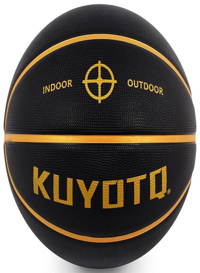 KUYOTQ كرة سلة للأطفال والشباب من KUYOTQ، مقاس 5 (27.5 بوصة)، مصنوعة من مطاط سميك عالي الجودة، مناسبة للعب في الأماكن المغلقة والمفتوحة، لون أسود وذهبي، هدية مثالية للأولاد والمراهقين (غير منفوخة، بدون مضخة). - Image 1