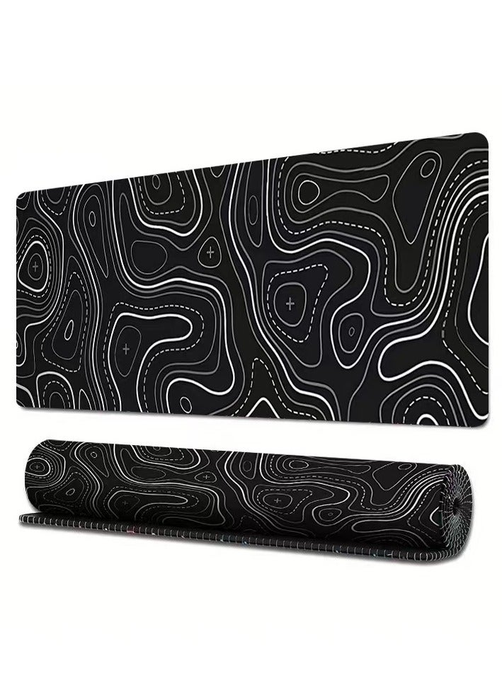 Gaming mouse pad with stitched edges, terrain map, extended XL mouse pad with anti-slip padding, cool large mouse pad for desktop(800 * 300 * 3mm), black