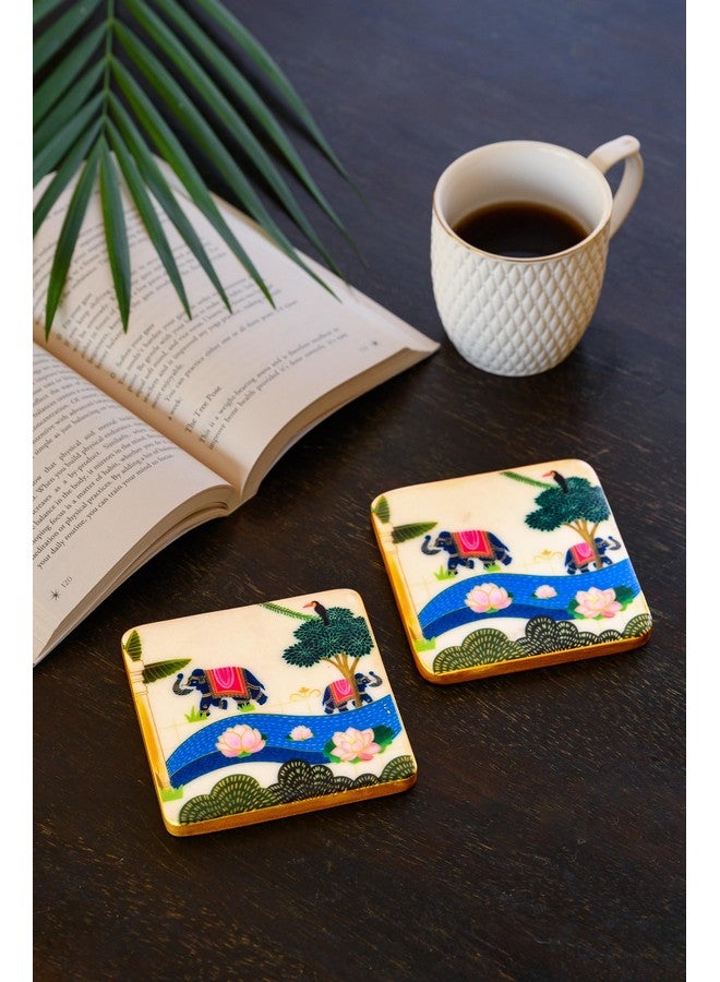 D'ORABLE Dorable Marble Tea Coaster (Square) Set of 2 - Perfect for Gifting. Riverside Reverie Designer Marble Coasters Add a Luxurious Touch to Your Dining Area. Ideal for Birthday Gift - Image 2