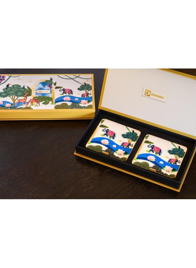 D'ORABLE Dorable Marble Tea Coaster (Square) Set of 2 - Perfect for Gifting. Riverside Reverie Designer Marble Coasters Add a Luxurious Touch to Your Dining Area. Ideal for Birthday Gift - Image 1