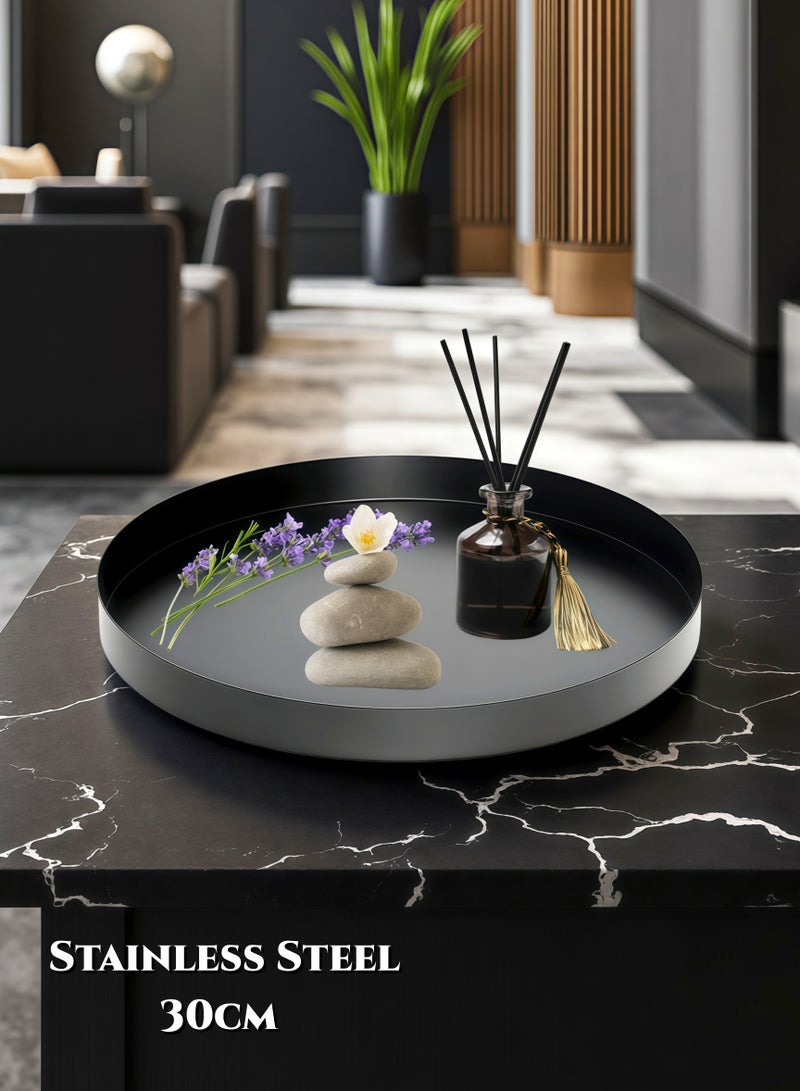 صينية من الفولاذ المقاوم للصدأ بطول 30 سم 430 من الفولاذ المقاوم للصدأ، صينية تقديم، صينية معدنية، طبق حلوى، طبق عرض للديكور، فواكه، شاي بعد الظهر، مطبخ، خدمة الحفلات، منظم المجوهرات ومستحضرات التجميل، صينية رمضان - Image 1