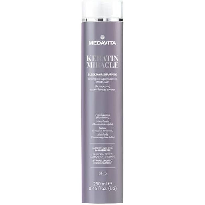 MEDAVITA KERATIN MIRACLE SLEEK HAIR SHAMPOO 250 ML, SILK EFFECT SUPER SMOOTHING SHAMPOO, MADE IN ITALY