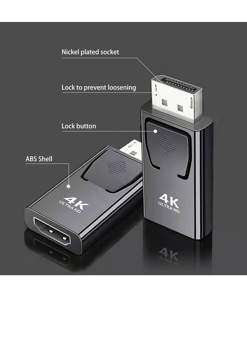 محول منفذ عرض الى HDMI، محول 4K DP الى HDMI 1.4 فولت مطلي بالنيكل لسطح المكتب واللابتوب وجهاز العرض وتلفزيون HD (منفذ ذكر الى HDMI انثى، اسود وفضي، عبوة واحدة)