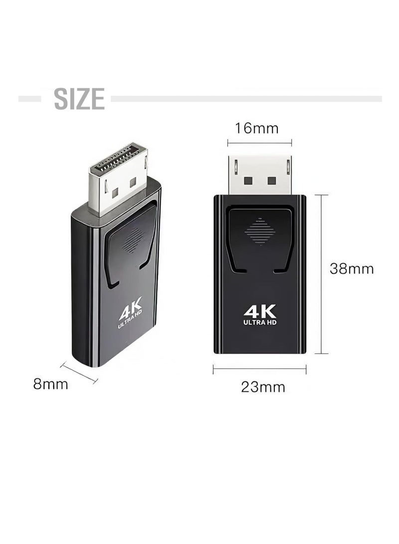 محول منفذ عرض الى HDMI، محول 4K DP الى HDMI 1.4 فولت مطلي بالنيكل لسطح المكتب واللابتوب وجهاز العرض وتلفزيون HD (منفذ ذكر الى HDMI انثى، اسود وفضي، عبوة واحدة)
