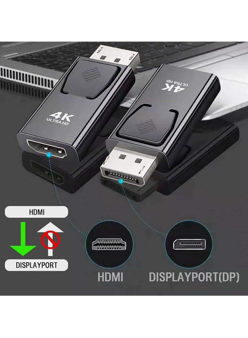 محول منفذ عرض الى HDMI، محول 4K DP الى HDMI 1.4 فولت مطلي بالنيكل لسطح المكتب واللابتوب وجهاز العرض وتلفزيون HD (منفذ ذكر الى HDMI انثى، اسود وفضي، عبوة واحدة)