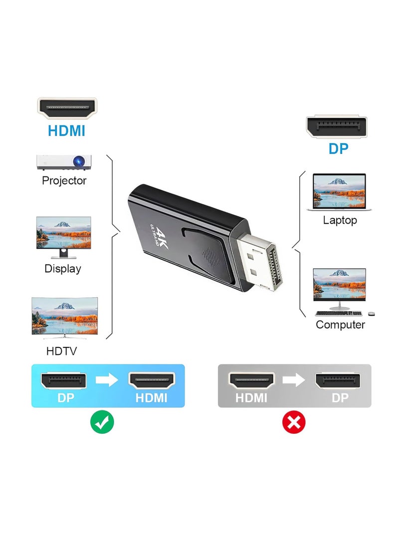 محول منفذ عرض الى HDMI، محول 4K DP الى HDMI 1.4 فولت مطلي بالنيكل لسطح المكتب واللابتوب وجهاز العرض وتلفزيون HD (منفذ ذكر الى HDMI انثى، اسود وفضي، عبوة واحدة)