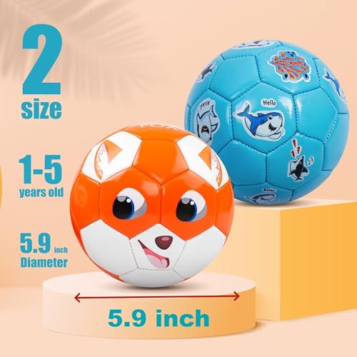 Paokoo Toddler Soccer Ball Size 2 - Small Soft Kids Ball 2 Pack for Ages 1-5 - Cartoon Sports Toy Boys Girls - Great Soccer & Birthday Gift for Babies, Toddlers & Kids Indoor Outdoor Games - Image 2