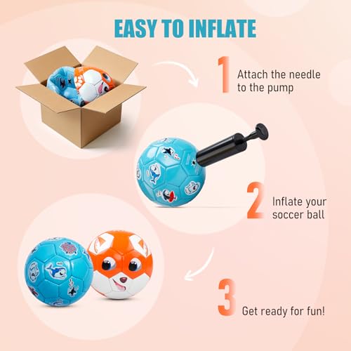 Paokoo Toddler Soccer Ball Size 2 - Small Soft Kids Ball 2 Pack for Ages 1-5 - Cartoon Sports Toy Boys Girls - Great Soccer & Birthday Gift for Babies, Toddlers & Kids Indoor Outdoor Games - Image 3