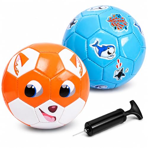 Paokoo Toddler Soccer Ball Size 2 - Small Soft Kids Ball 2 Pack for Ages 1-5 - Cartoon Sports Toy Boys Girls - Great Soccer & Birthday Gift for Babies, Toddlers & Kids Indoor Outdoor Games - Image 1