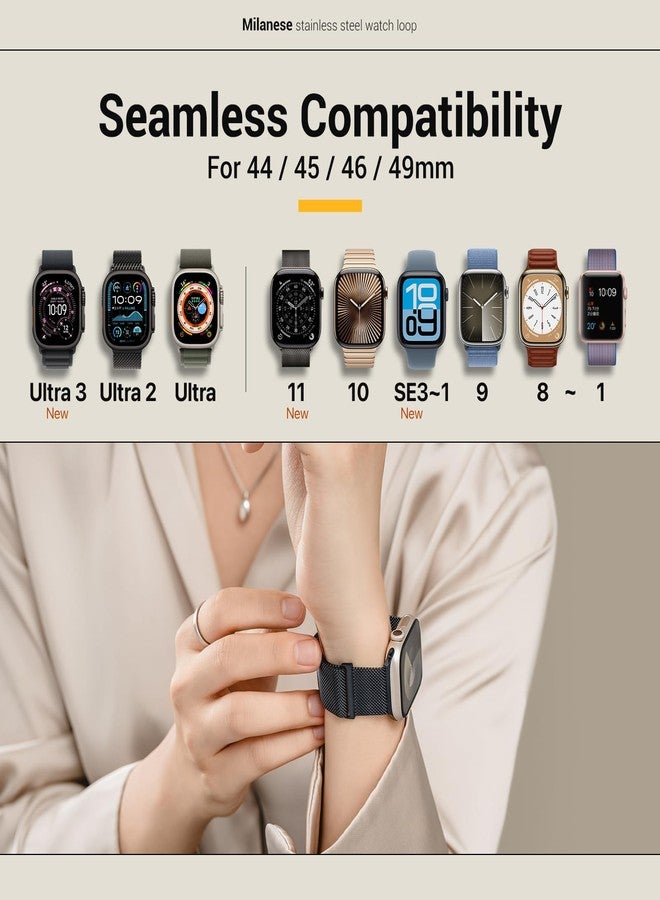 MAGEASY Milanese Band for Apple Watch Series 11, Ultra 3, SE3 - Magnetic iWatch Bands for Women, Strong Magnets | for 44mm 45mm 46mm 49mm Apple Watch 1-7/8/9/10/11/SE2/SE3/Ultra2/Ultra3 - Image 2