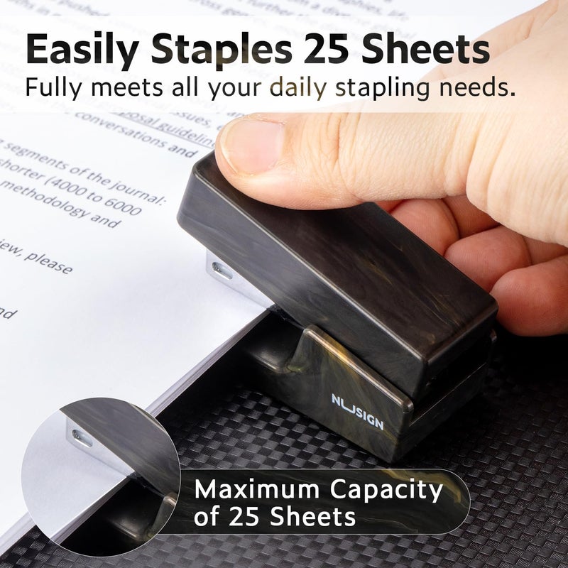 NUSIGN Mini Stapler with 830 Staples, Small Cute Desk Staplers, 25 Sheet Capacity, Fluid Black - Image 2
